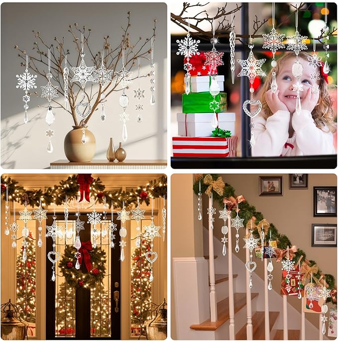 Crystal Ornaments Christmas Tree Decorations - 21pcs Christmas Tree Ornaments Sparkling Dazzling Festival Party Decoration Crystal Snowflake Design Hanging Ornament Holiday Season Home Decor