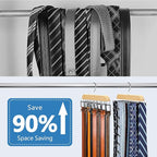Tie Rack & Belt Hanger 2 in 1 Tie Hanger Space Saving Max 42 Belts& 60 Ties Capacity for Closet Organizers and Storage, Sturdy Wood Belt & Tie Collection Organizer(Wood, 2Pack)