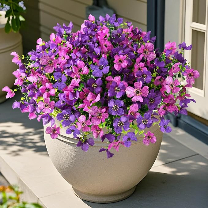 Homsunny Artificial Fake Flowers Plants for Outdoors - 12 Bundles Fake Plants Faux Silk Flowers Outside, UV Resistant for Planter Front, Porch, Garden, Patio, Spring Decor
