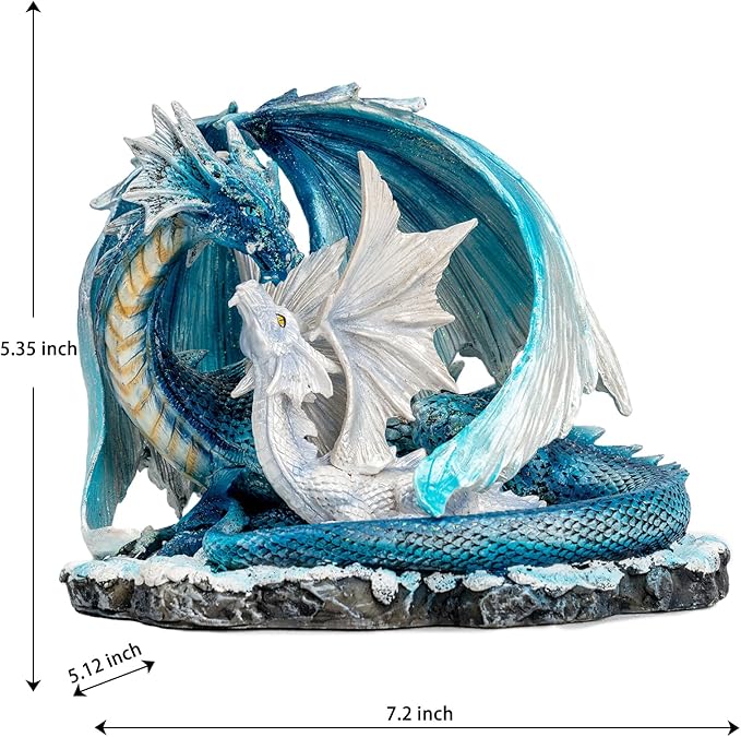 Fantasy Dragon Fairy Figurine Set, Mystic White Dragon Twins Resin Sculpture - Guardian Spirit Home Decor, Fantasy Figurine with Legend Story, Collectible Gift for Myth Lovers