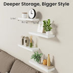 BAYKA Floating Shelves for Wall, 15.7in Wall Mounted Rustic Wood Shelves for Bathroom, Bedroom, Living Room, Kitchen, Hanging Shelf for Books/Storage/Room Decor with 22lbs Capacity (White, Set of 4)