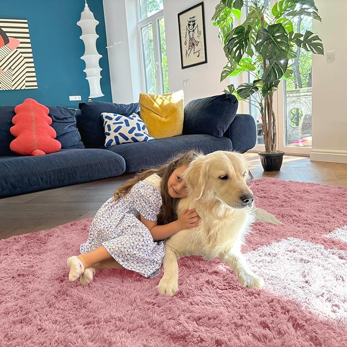OLANLY 2x3 Machine Washable Small Bedside Rug, Soft Fluffy Shaggy Entryway Throw Rugs for Bedroom, Living Room, Indoor Floor Carpet for Kids Girls Boys, Nursery Rooms, Home Decor Aesthetic, Pale Pink