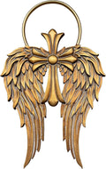 Sintosin Vintage Gold Angel Wings Wall Decor Small 14 X 22 Inch, Hanging Antique Religious Christian Cross Wall Art with Metal Halo, Decorative Wood Sculptures Home Decor for Hallway Living Room