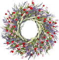 LZNPA 26 Inch Large Lavender Wreath for Front Door Greenery Summer Spring Wreaths for Front Door Wreaths for Front Door All Seasons for Wedding Farmhouse Wall Porch Window Decor(Red Pink Lavender)