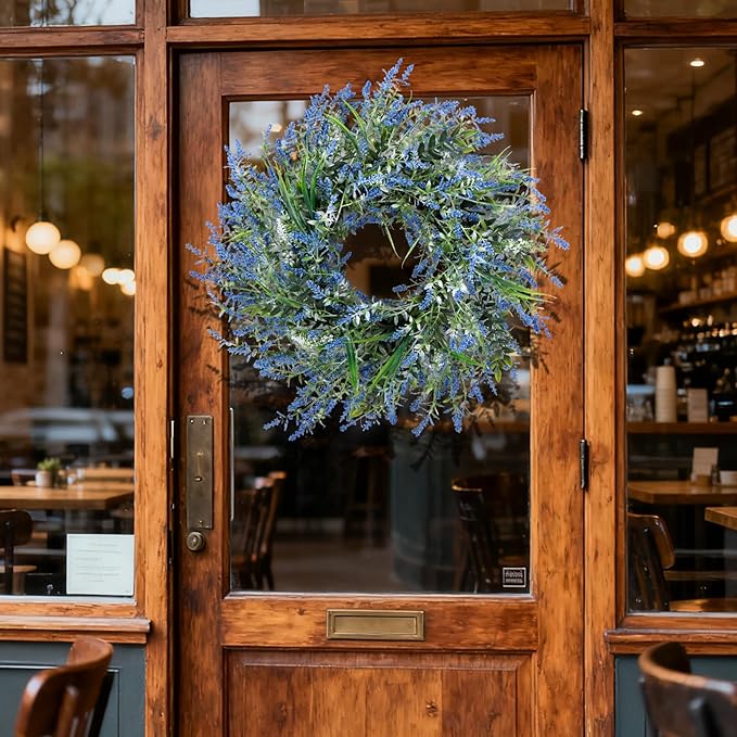 26'' Large Lavender & Eucalyptus Wreath for Front Door - Artificial Eucalyptus Leaves Greenery Outdoor Wreath for Wedding Farmhouse Porch Wall Room Home Decor (Blue)