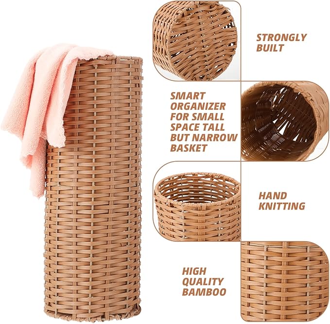 Weysat Woven Umbrella Stand for Entryway Handmade Umbrella Holder Freestanding Cane Stand Natural Color Decorative Umbrella Rack Tall Basket for Laundry Bathroom(Rattan, Cylindrical Style)