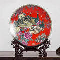 LIYAOLI Decorative Plates for Display - Handmade Chinese Classical Red Peacock & Peony Porcelain Plates for Living Room, Dining Table, Shelf Decor (2025 Art Collection)