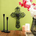 RELY+ Black Wall Cross 14X10 Inch Living Room Décor Outdoor Crucifix Wall Décor Metal Wall Art Decorative Hanging Iron Wrought Wall Décor Crosses for Rustic Indoor Home Valentine's Day Decorations
