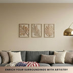 qmmp Modern Wooden Wall Sculptures - Set of 3 - Home Decor Accent - Large Wall Art for Living Room, Bedroom, Office - Easy Installation (Oak, Large - Tree Leaves)