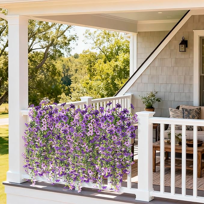 Artificial Hanging Flowers Plants for Outdoor Spring Summer Decoration, 2PCS Faux Silk Daisy UV Resistant Look Real for Outside Home Indoor Planter Porch Garden Yard Decor(Dark Orchid)