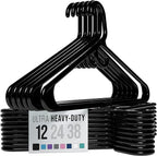 NEATERIZE Thick Heavy Duty Hangers - Black Plastic Clothes Hangers 12 Pack - Great for Coat Hanger, Jackets Jeans & Suit Hanger for Closet - New Apartment Essentials Percheros Ganchos para Colgar Ropa