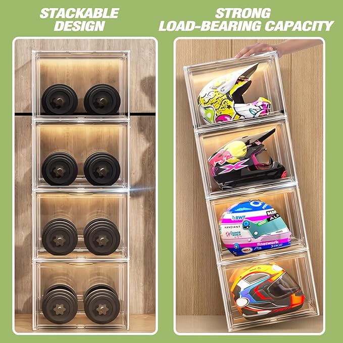 XXX-Large Extra Large Acrylic Display Case 17''x13''x13'' Transparent Shoe Display Case Sneaker Bag Organizer Clear Stackable Boot & Shoe Boxes Large Showcase for Helmet, Handbag, Figures Collectibles