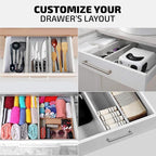 Bambüsi 4-Pack Bamboo Drawer Dividers - 2.6" High, 12.5"-17" Adjustable Drawer Organizers for Clothes, Expandable Dresser Separators in Bedroom/Bathroom/Kitchen/Office Organization and Storage (Grey)