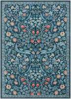 Moynesa Floral Washable Rug, Boho 5x7 Area Rugs for Living Room, Non Slip Large Dining Room Rug Under Table, Botanical Ultra Thin Floor Carpet for Bedroom Home Office, Teal