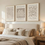 Framed Large Matisse Canvas Wall Art Set of 3, Vintage Neutral Abstract Floral Artwork Prints, Boho Beige Botanical Wall Decor for Living Room, Bedroom, Hallway and Office, Total Size 30x60