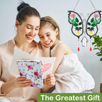 KY&BOSAM Crystal Butterfly Suncatcher Gifts for Mom Stained Glass Butterfly Wind Chime for Windows Hanging Pressed Rearl Flower Wings and Crystal Charm Gift for Mom Mother`s Day Birthday Christmas