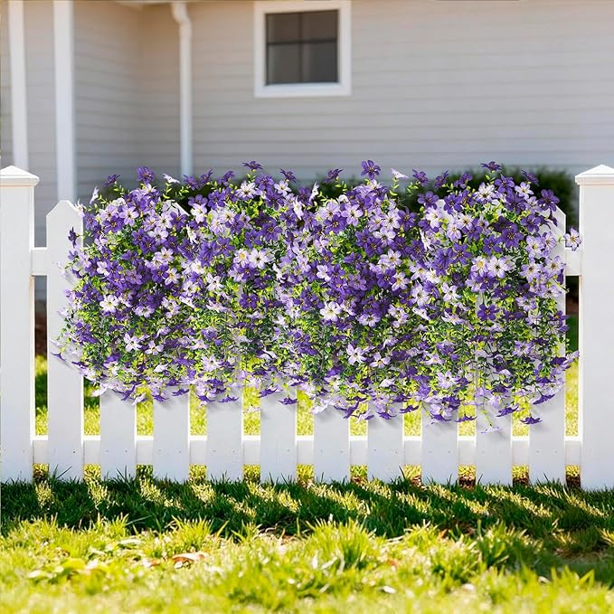 Artificial Hanging Flowers Plants for Outdoor Spring Decoration, 2 PCS Fake Silk Daisy Flower Planter UV Resistant Look Real for Outside Patio Porch Home Summer Decor (Purple)