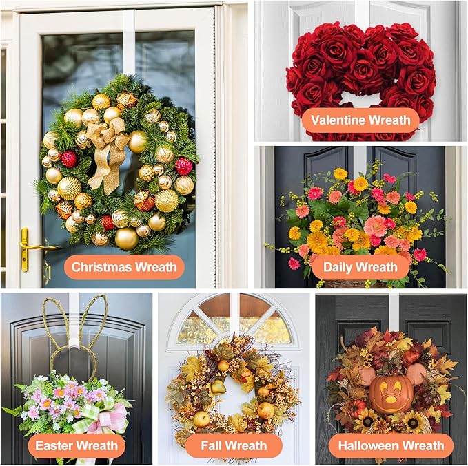 15" Clear Over The Door Wreath Hanger 2 Pack - Non-Scratch, Heavy Duty 10lb Door Hook for Front Decor, Christmas, Halloween & Year-Round Home Display - Invisible Acrylic Organizer