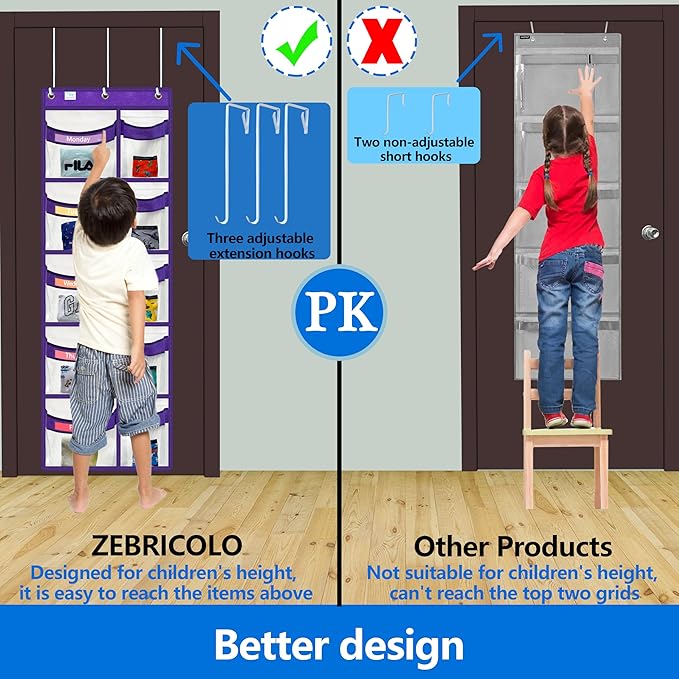 weekly clothes organizer for kids are a must have for parents,5 drawer storage organizer,Extended hook12 inches,kids clothes organizer, comes with two sets of label cards,2025 New White/Purple