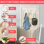 12” Metal Over The Door Wreath Hanger for Front Door – Non-Scratch Door Hook for Hanging Christmas Wreaths, Holiday Decor & Welcome Signs, Durable Wreath Hanger Hooks for Home Decoration, White