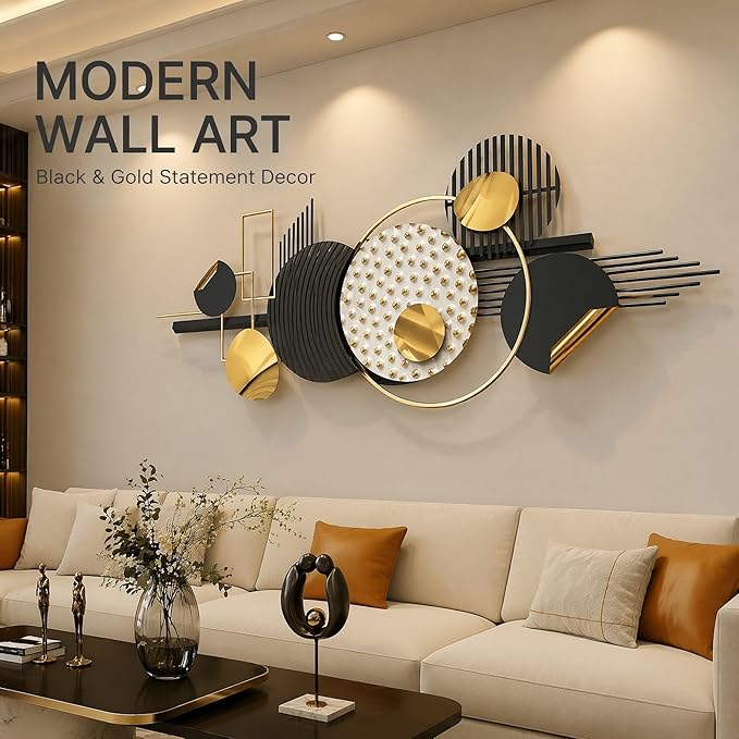 JFUJFU Modern Geometric Wall Art Sculpture - Large Abstract 3D Metal Decor for Living Room & Bedroom