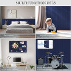 Large Felt Cork Board Alternative - 36" x 24" Bulletin Board with 30 Pushpins, 6 Pack Adhesive Cork Board, Sound Absorbing Fabric Wall Tiles, for Office Home Music Class, Dark Blue
