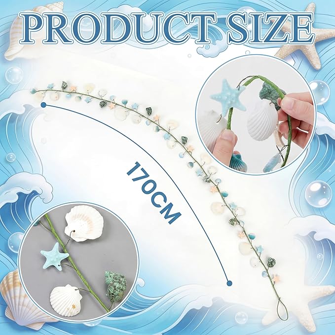 5.58 ft Coastal Decor Shell Garland Beach Mantel Swag Decor Seashell Starfish Centerpiece Garland Conch Beach Decorations for Table Wall Bedroom Home Dining Doorway Weddings