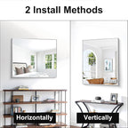 BONEWEI Silver Bathroom Mirror,30x36 inch Wall Mirror for Bathroom Wall Mounted,Rectangle Mirror for Bathroom Over Sink,Modern Metal Frame for Living Room,Bedroom Entryway,Horizontal/Vertical