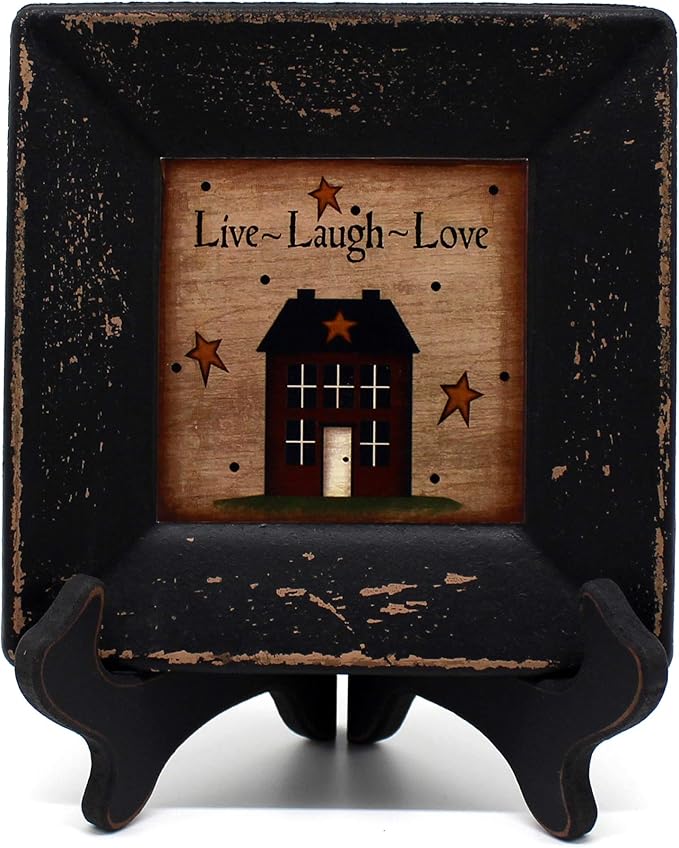 CVHOMEDECO. Primitives Country House Decorative Plate with Rack Square Display Wooden Plate Home and Office Décor Art, 6 X 6 Inch