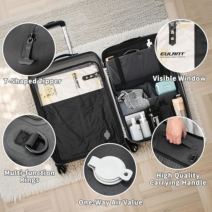 Eulant Reusable Compression Packing Cubes With Pump for Men/Women Business Travel,Professional IPX8 Vacuum Bags for Packing Organizers,Packing Cube for 20inch Suitcases Luggage for Business(With Pump)