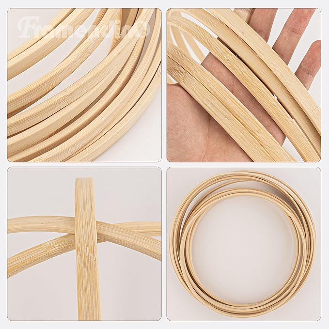 Framendino, 12 Pack Wooden Bamboo Ring Hoop Dream Catcher Rings Macrame Floral Hoops Craft for DIY Wedding Wreath Wall Hanging Decorations (10 In/12 in)