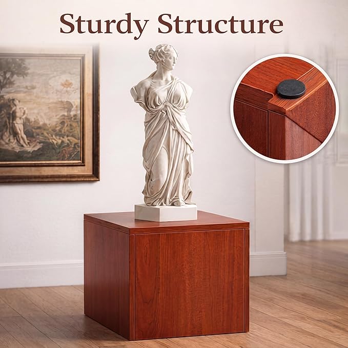 RattanView Wooden Cube Display Pedestal Stand, 15 x 15 x 12 Inch Sculpture Pedestal Stand, Display Riser Column Pillar Easy Assembly Required for Gallery Store Home Wedding Party Event Decor