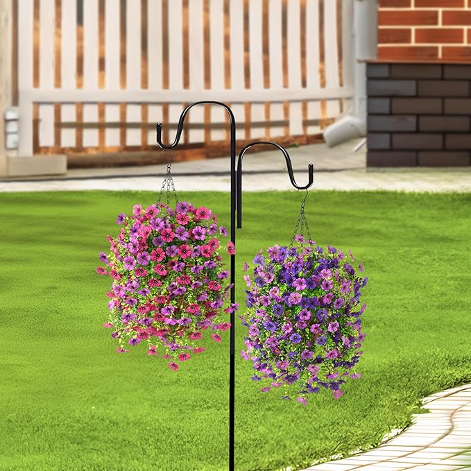 Homsunny Artificial Fake Hanging Plants Flowers Baskets for Outdoor Outside Spring Decor,Faux Silk Daisy UV Resistant Look Real Summer Decorations for Home Porch Patio Yard Garden(Mix Purple