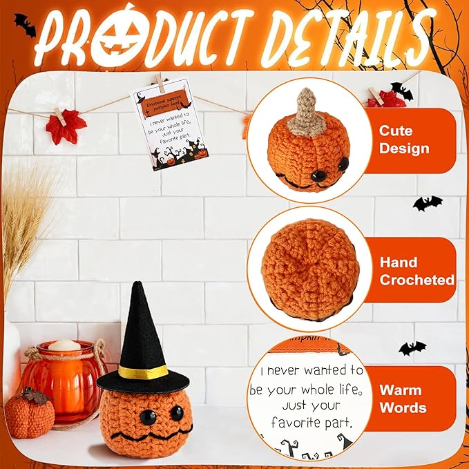 Crochet Pumpkin, Cute Emotional Support Pumpkin with Wizard Hat for Halloween, Funny Gifts for Adults, Women, Men, Friends, Family