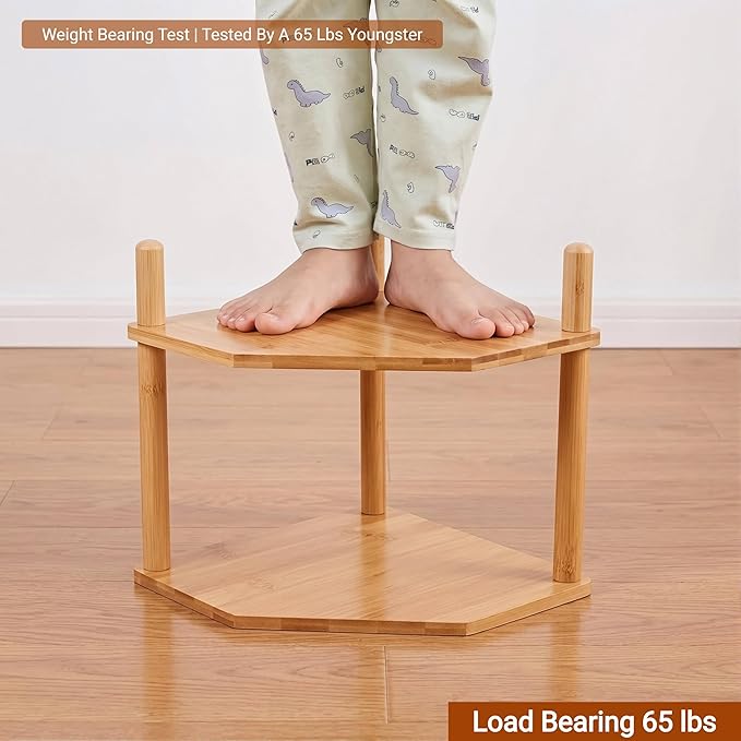 3-Tier Expandable Bamboo Corner Shelf - Dish/Plate Organizer for Cabinet, Kitchen Counter Shelf & Small Kitchen Shelf, Adjustable (Natural, 1-Pc 3.90" H)
