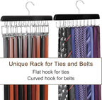 TOPIA HANGER 40 Hooks Belt Tie Hanger Space Saving for Closet, 2 IN 1 Belt Ties Racks Max 60 Belts with 60 Ties Capacity, Curved with Flat Hooks for Belts,Ties,Bras,Closet Organizers and Storage CT70B