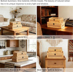 DECOR4SEASON Rattan and Cane Stacking Boxes with Glass Top Lid - Set of 2 for Boho, and Rustic Farmhouse Decor