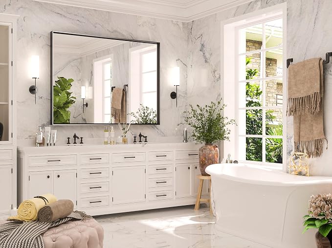 Keonjinn Black Framed Mirror for Bathroom 40 x 30 Inch, Rectangular Wall Mirror for Over Sink, Metal Frame Farmhouse Black Vanity Mirrors, Large Decorative Rectangle Mirrors(Horizontal/Vertical)