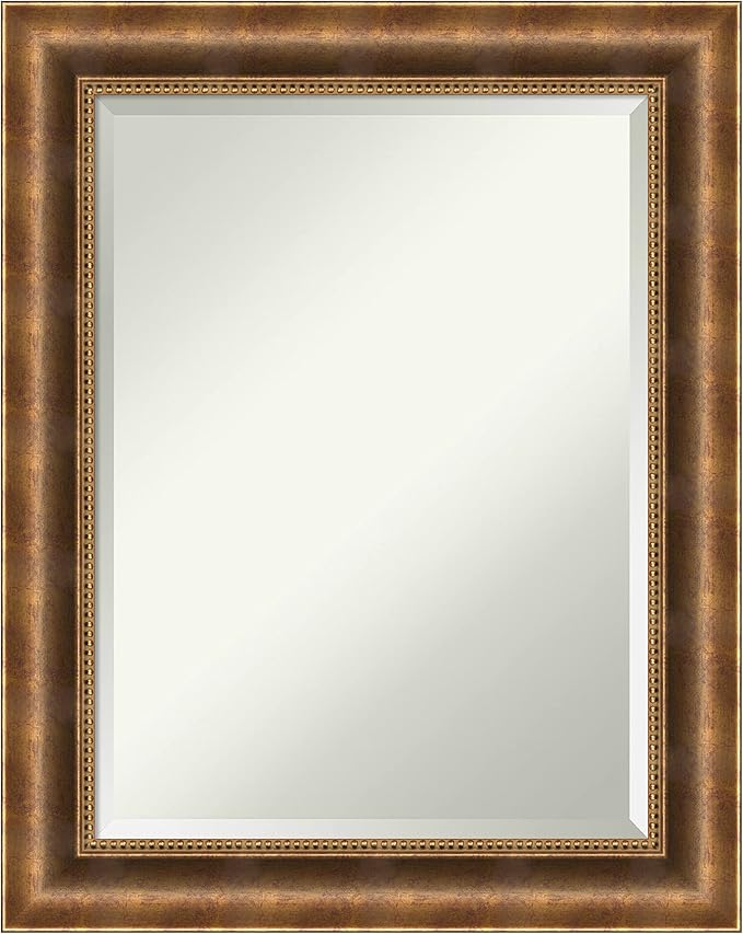 Amanti Art Bronze Wall Mirror 29x23 Manhattan Bronze Rectangle Bathroom Mirror for Wall Decor Living Room, Medium Traditional Wood Frame, Hangs Horizonally and Vertically, Bathroom Decor, Beveled Edge