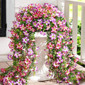 Waipfaru Artificial Petunias Flowers for Outdoors, 2 Pcs UV Resistant Fake Hanging Plants Spring Outside Decor, Faux Silk Flowers Long Trailing Vines for Outdoor Planters Porch Garden (Purple Fuchsia)