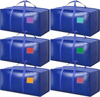 6 Pack Extra Large Heavy Duty Moving Bags with Reinforced Zipper & Wide Handles, Moisture-Resistant Storage Bins Packing Cubes for Clothes, College Dorm, Travel, and Home Organization, Blue