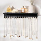 Necklace Holder Wall Hanging Organizer: Wall Mounted Jewelry Shelf with 56 Hooks and Tray, Display Hanger for Kids, Girls and Women, Black & Metal