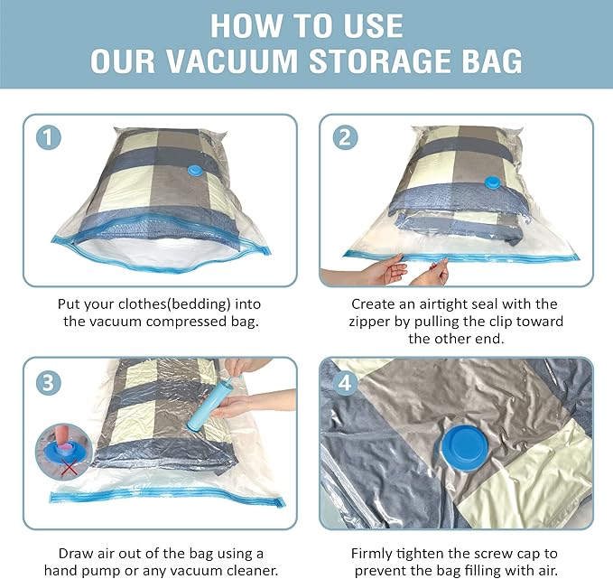 Cozy Essential Vacuum Storage Bags, Compression Space Saver Bags for Clothes, Comforters, Blankets, Pillow, Bedding, Sealer Clothing Storage,8 Combo