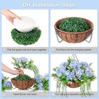 Artificial Hanging Hydrangea Flowers with Basket for Outdoor Spring Decoration, Fake Silk Hydrangea Flower Outdoor Indoor Arrangements, Fake Hanging Plants for Balcony Garden Yard Decor(Blue)