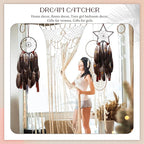 Jetec 3 Pcs Dream Catcher Moon Sun Star Design Handmade Traditional Design Craft Ornament Wall Art Hanging Home Decoration Bedroom Wedding(Brown)