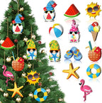 Geelin 36 Pcs Summer Wood Hanging Ornaments for Tree Mini Tree Decorations Hawaiian Beach Wooden Pendant Decorations with String for Luau Party Supplies(Gnome)