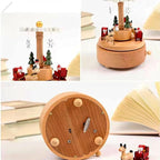 Natural Solid Wood Handcrafted Beech Wooden, Musical FigureTotoro/Carousel/Fairy/Ballerina Figurine,Rotating Hand Crank Mechanism Music Box,Musical Decorations (Merry Christmas)