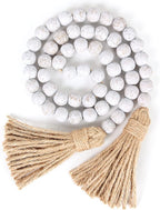 Wood Bead Garland Farmhouse Beads with Tassels,Farmhouse Tassel Garland Country Wall Hanging Decor Prayer Beads(39 inches)