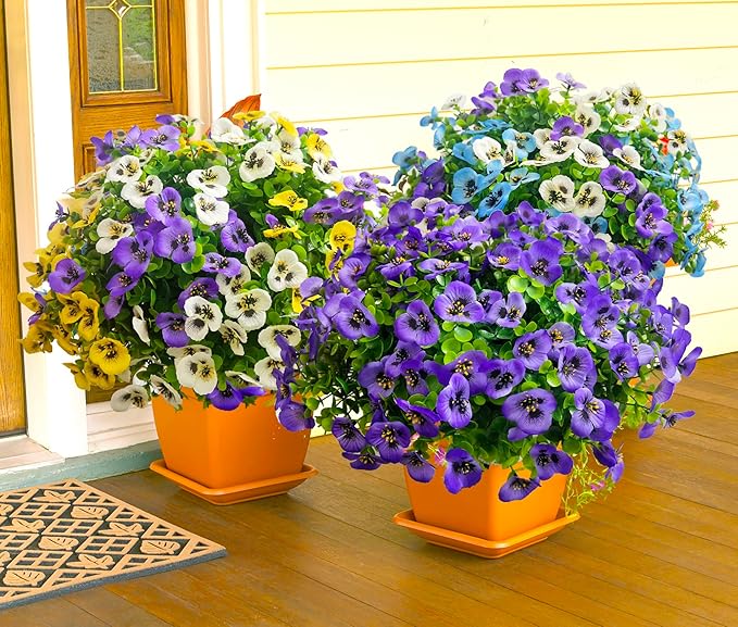 Artificial Flowers for Outdoors Fake Plants, 12pcs Fake Flowers Artificial Plants Outdoor UV Resistant,Silk Faux Flowers Shrubs Greenery Plants for Porch Garden Patio Window Box Decor