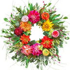 Spring Wreaths for Front Door Outside,24 Inch Summer Wreath with Peony Dahlia Rose and Greenery,Outdoor Wreath for Farmhouse Wall Porch Home Decor